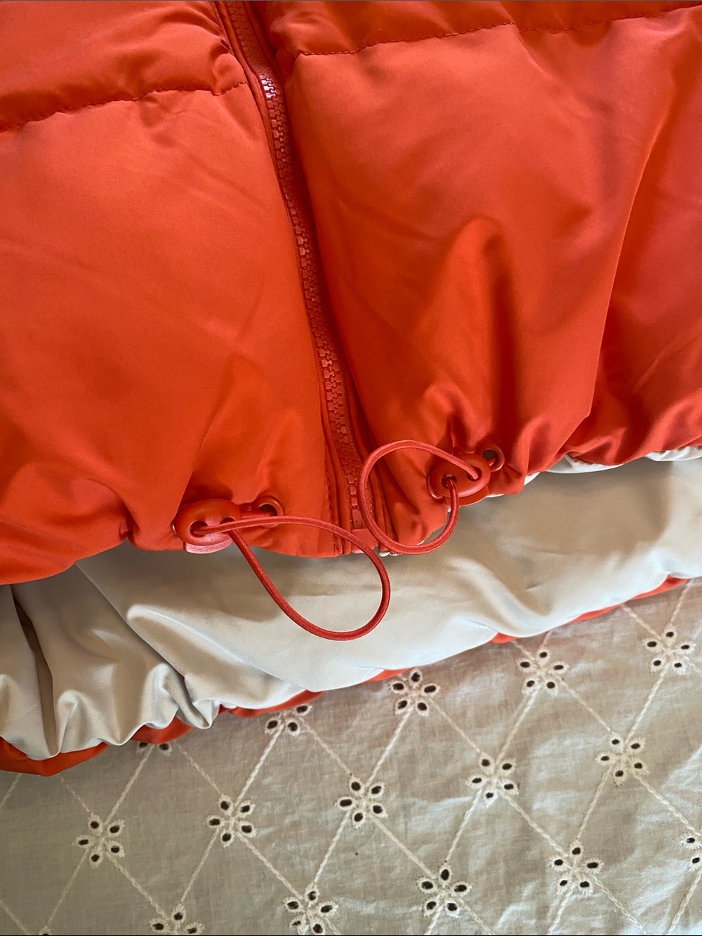 Bright Red Puffer Vest with Cream Lining - Picture 2 of 5